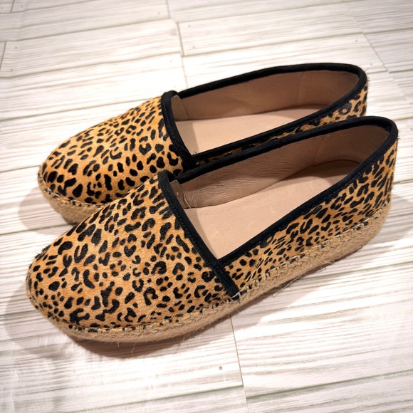 Gianni Bini Leopard Print Calf Hair Espadrille Platform Flats Slip On - Picture 3 of 3